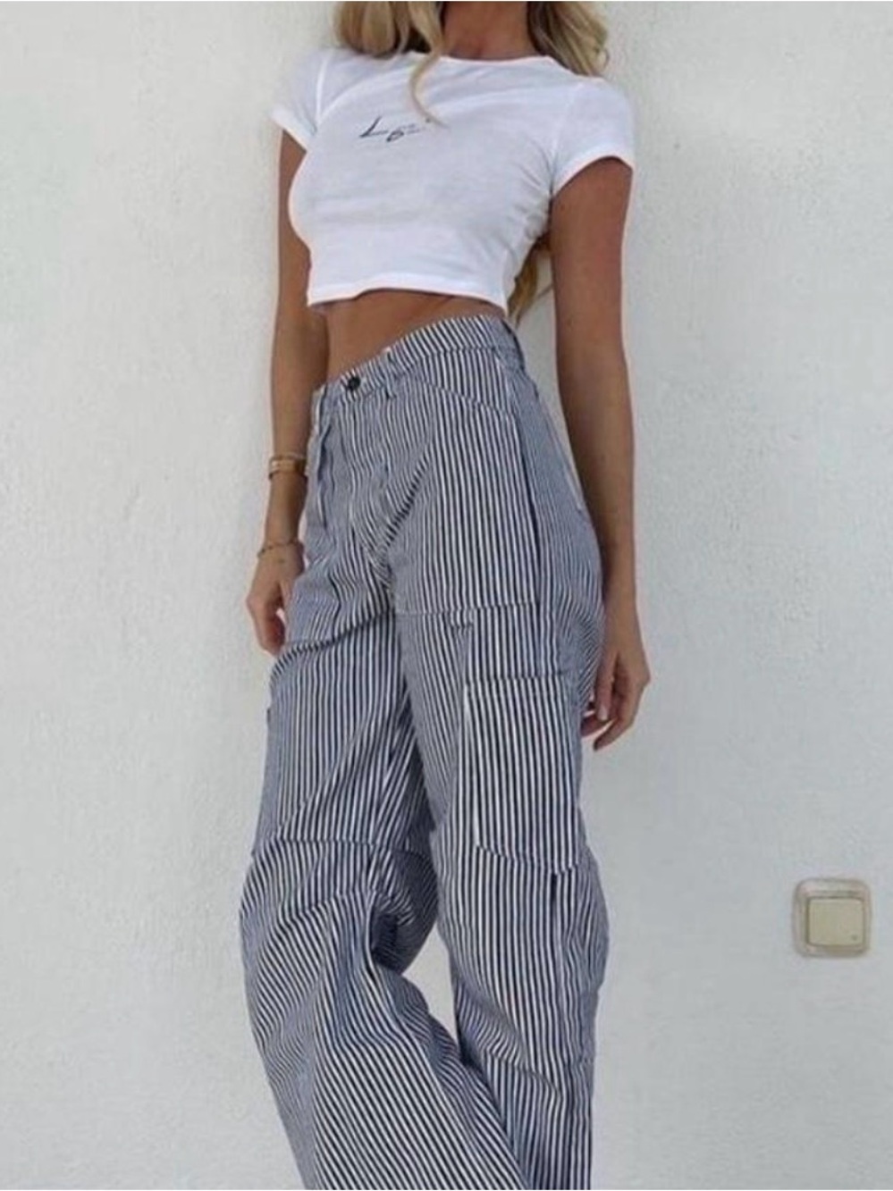 Lionness Miami vice wide leg Striped cargo pants